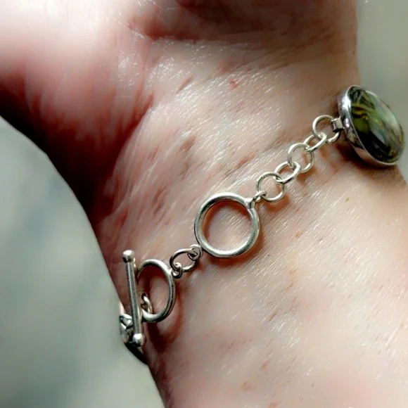 BEAUTIFUL Sterling Silver 925 Abalone Link Bracelet Adjustable - Picture 3 of 10